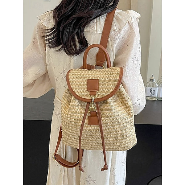 Straw Rattan Women with Bag Woven – Boho for Backpack Travel FashionChic