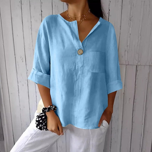 Women's Cotton Linen Blouse Solid Color Elegant Stylish FashionChic