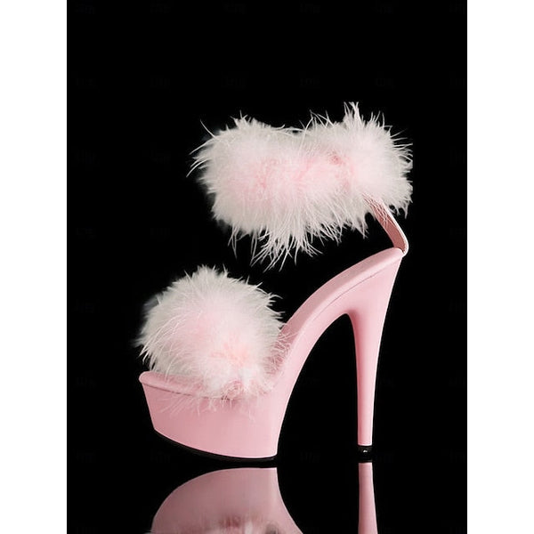 Sandals with Heels Platform Pink High Fluffy –Stylish FashionChic