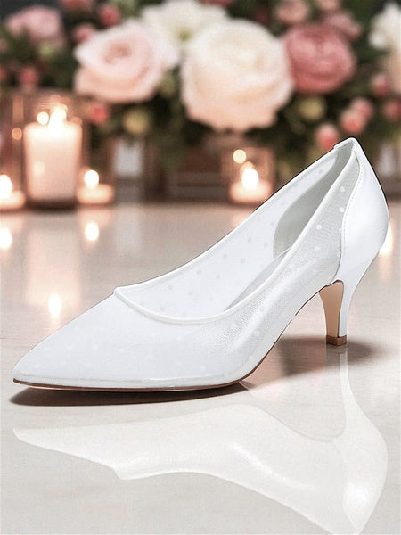White Wedding Mesh Dot Low with Shoes and Polka Women's FashionChic