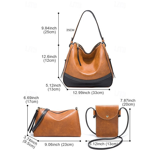 Faux Leather Shoulder 4-Piece Handbag Bag Women's – Set FashionChic
