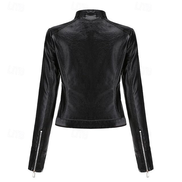 Women's Leather Faux Jacket Pocket Zipper Comfortable FashionChic