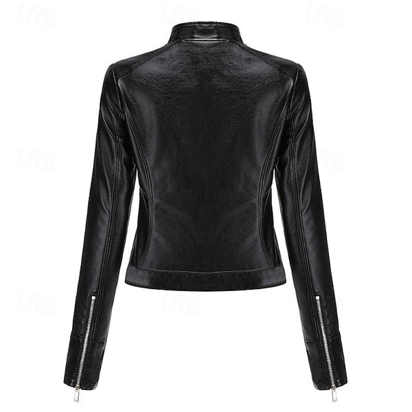 Women's Leather Faux Jacket Pocket Zipper Comfortable FashionChic