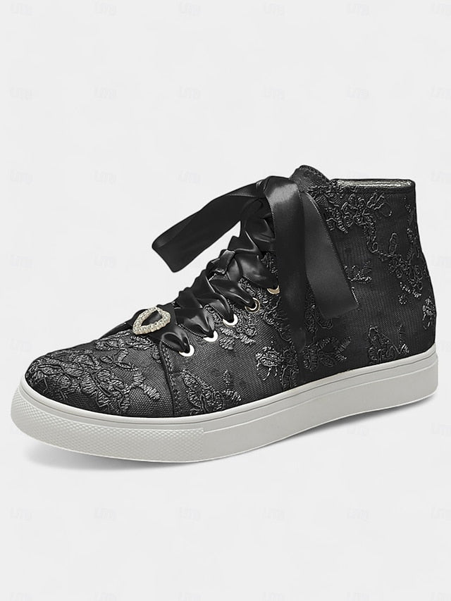 with Ivory Sneakers Satin Wedding Women's Laces Lace Ribbon FashionChic