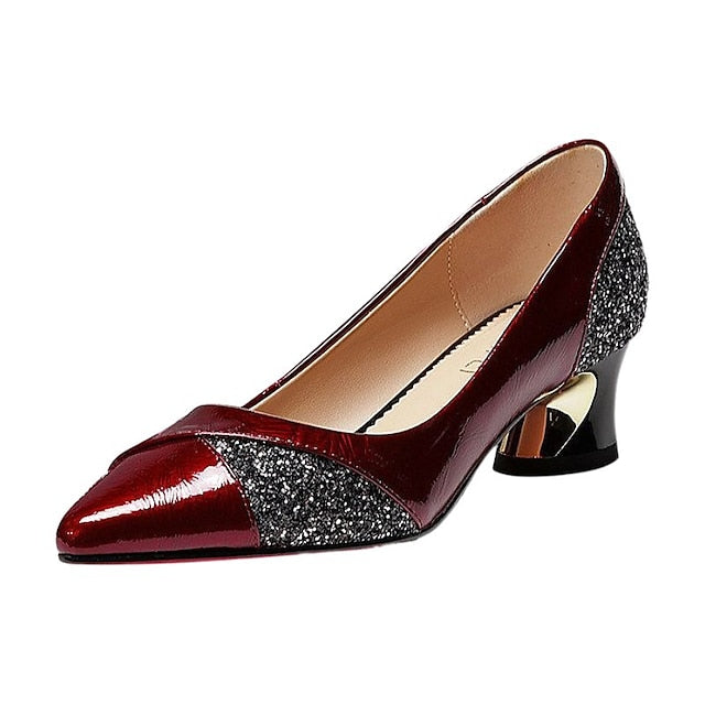 Patent Women's Heels Block Leather Faux Glitter-Accented FashionChic