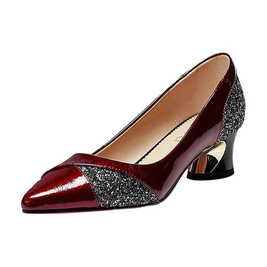 Patent Women's Heels Block Leather Faux Glitter-Accented FashionChic