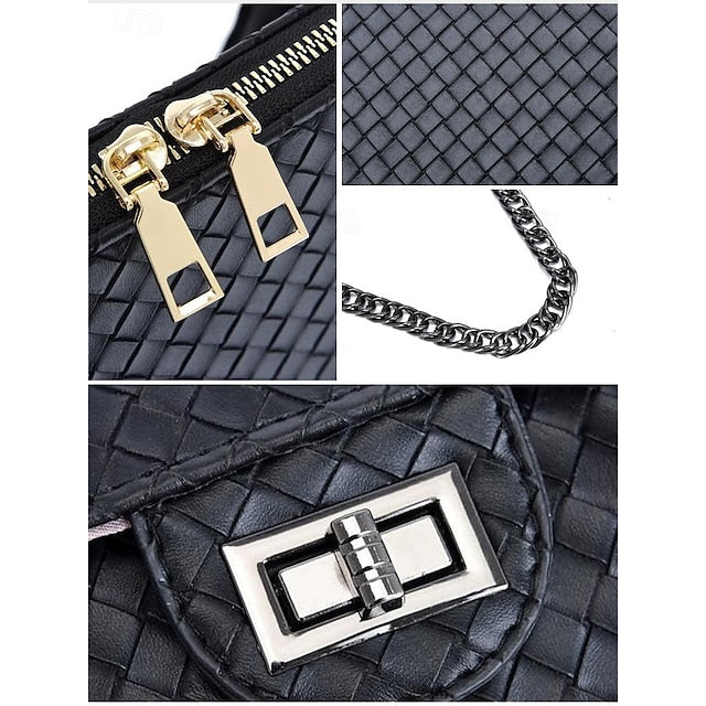 Handbag Set Brown Leather Women's Woven – 3-Piece Faux FashionChic