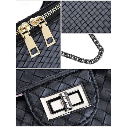 Handbag Set Brown Leather Women's Woven – 3-Piece Faux FashionChic