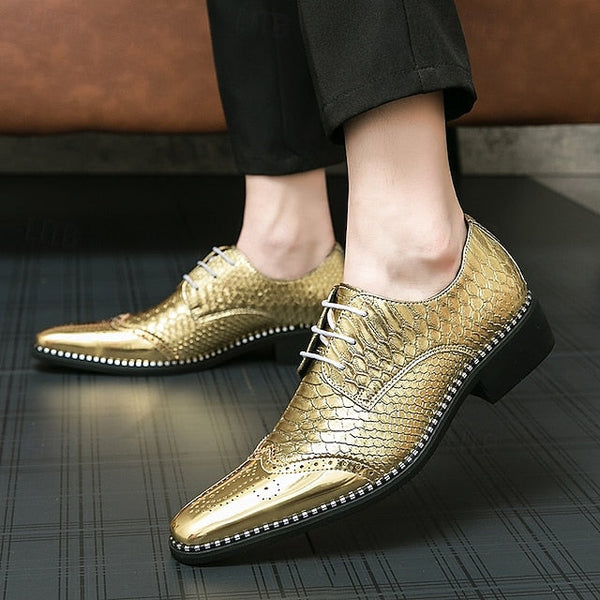 Oxford Metallic Shoes Shiny Faux Men's Gold – Dress FashionChic