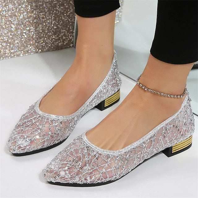 Elegant Mesh Sequin Flats Ballet Silver Women's – FashionChic