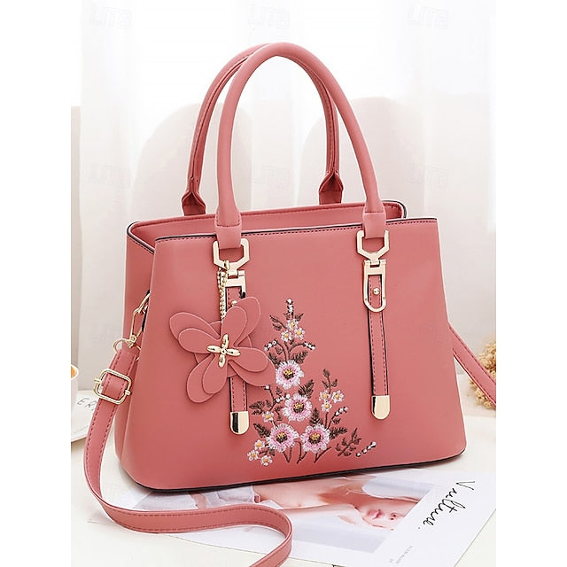 Faux Women's Handbag Embroidery Floral with Leather Green FashionChic