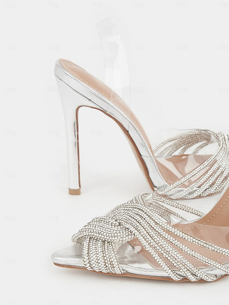 Stiletto – Rhinestone Straps with Sandals Silver Transparent FashionChic