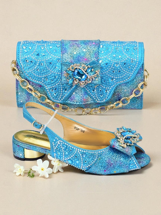 Clutch Women's Gold Matching Slingback and Heels Rhinestone FashionChic