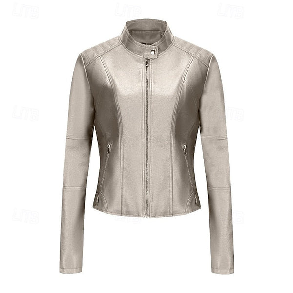 Comfortable Zipper Jacket Leather Faux Pocket Women's FashionChic