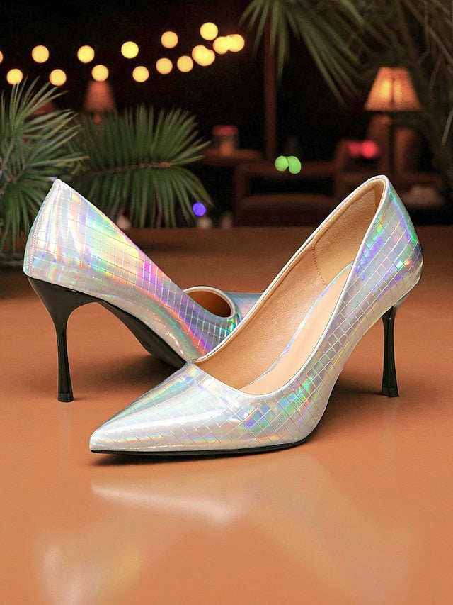 Pointed with Glossy Toe Heels Women's Holographic Stiletto FashionChic