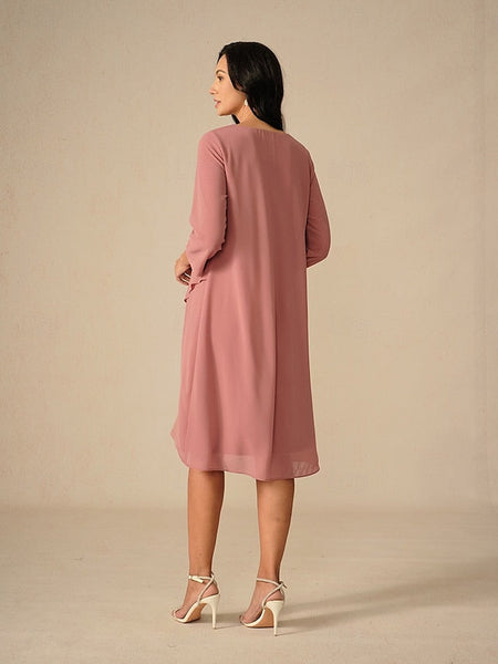 Women's Evening Dress Cape Sleeve Knee-Length Elegant Green FashionChic