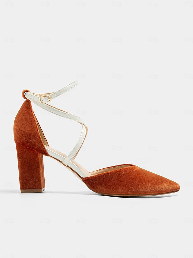 Chic - Heels Strap Two-Tone Ankle Suede Women's Elegant FashionChic