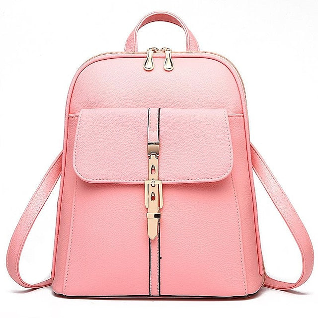Women's Lock Black Leather Faux Purse Backpack with Gold FashionChic