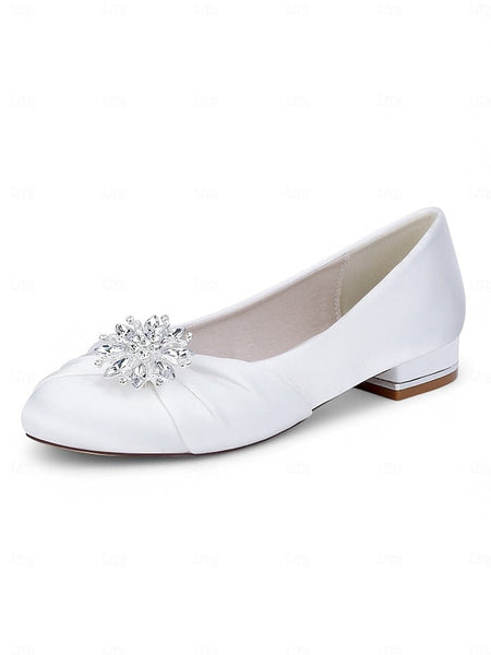 Elegant Flats White – Satin Wedding Women's Crystal FashionChic