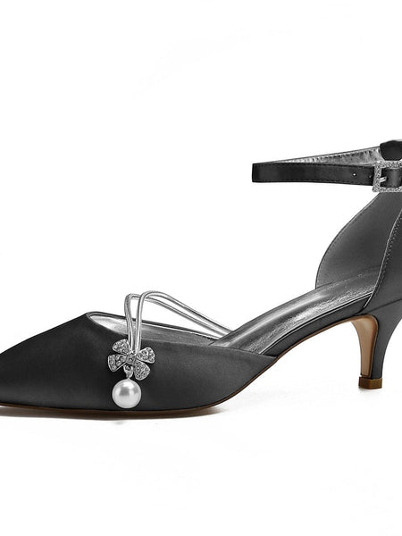 Heels Dark with Kitten and Women's Satin Blue Pearl FashionChic