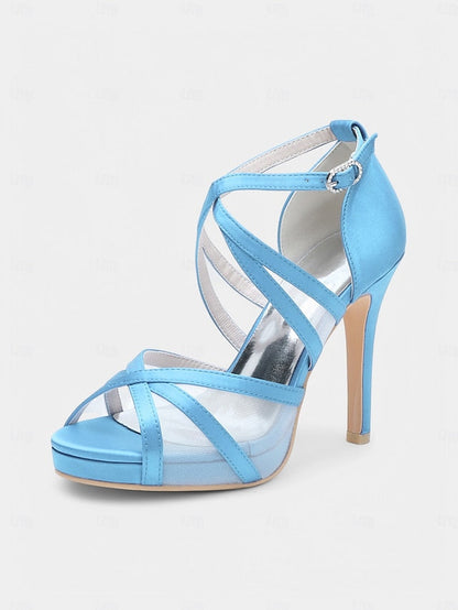 Heel Cross White Sandals - with Satin High Straps Perfect Bridal FashionChic