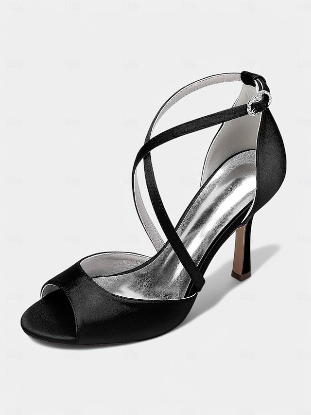 Elegant Heels Peep-Toe Women's White – Satin Cross-Strap FashionChic