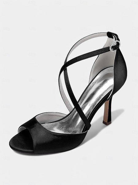 Satin – Cross-Strap Heels White Elegant Women's Peep-Toe FashionChic