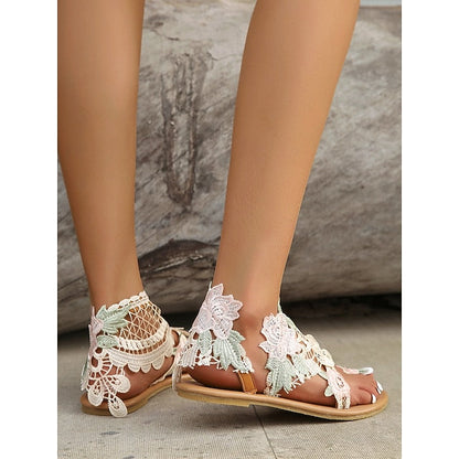 Lace Women's Sandals – Boho Floral Flat Vintage-Inspired FashionChic