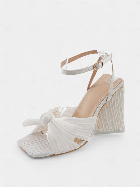 Detail Heel and Knot Block Sandals Rose Textured Gold with FashionChic