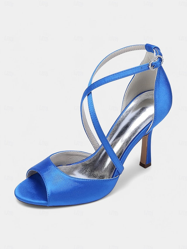 Elegant Heels Peep-Toe Women's White – Satin Cross-Strap FashionChic