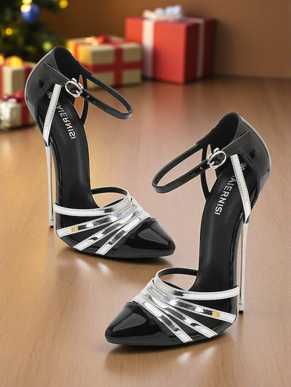 Women's Leather Patent Heels Stiletto and - Black Red FashionChic
