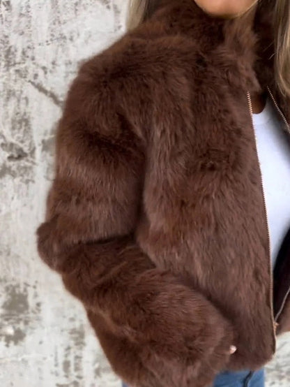 Warm Fur Zipper Coat Faux Casual Breathable Women's Plain FashionChic