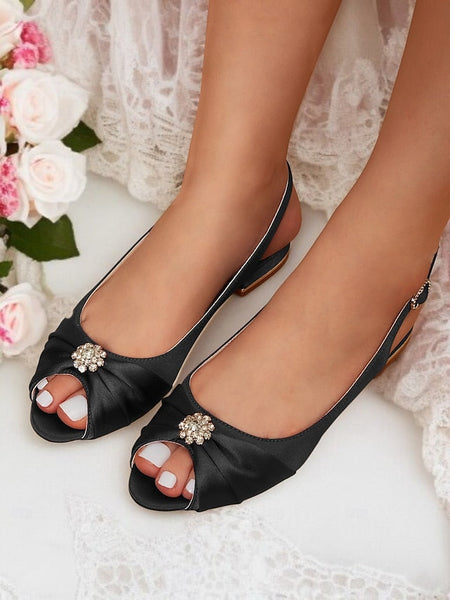 Women's Wedding Heels with Crystal Satin Slingback FashionChic