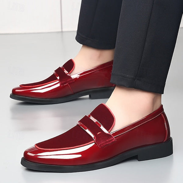 Sleek Leather Men's Velvet Design Faux Red – with Loafers FashionChic