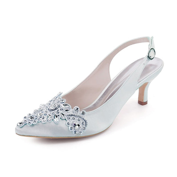 Heels Women Slingback - for Crystal Beige Embellishment with FashionChic