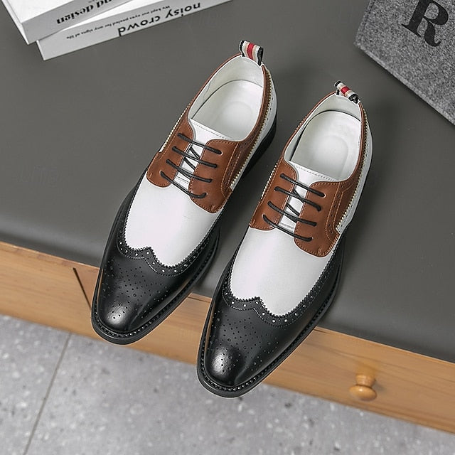 Men's Tri-Color Shoes Brogue in Oxford Black Wingtip FashionChic