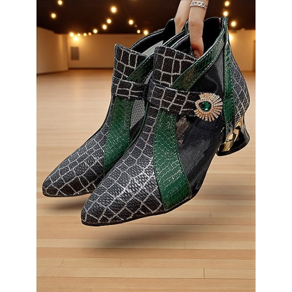 Ankle Women's Silver and Gold with Emerald Mesh Boots FashionChic