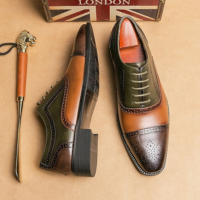 Men's Faux Shoes Leather Brown Oxford Wingtip – Black and FashionChic