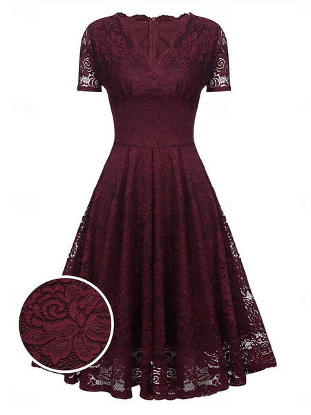 Women's Midi Dress Lace Dress Cocktail Dress Wedding Guest FashionChic