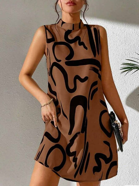 Women's Graphic Stand Collar Mini Dress Sleeveless Summer