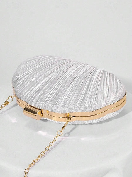 Satin Women's Evening Clutch Shell Purse Pleated FashionChic