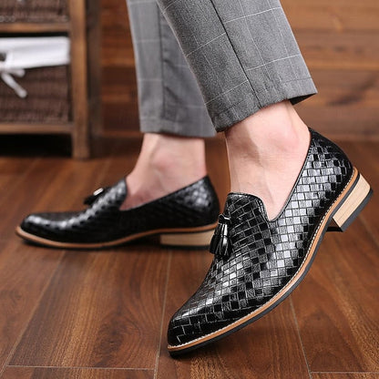 Woven Tassel Black Men's Loafers Detail Leather with Faux FashionChic