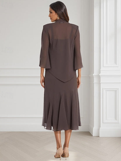 of Neck the Elegant Two Dress A-Line Square Mother Piece Bride FashionChic