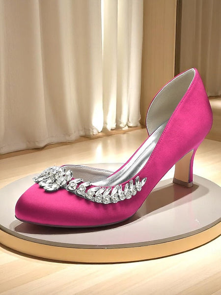 Heel Women's Silver Satin - Kitten Toe Low Heels Round FashionChic