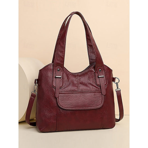 Brown Faux Bag Women's Leather Tote with Vintage Dual FashionChic