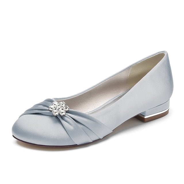 Blue Light Rhinestone Wedding Flats Women's Satin with FashionChic
