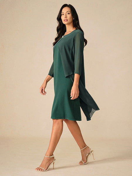 Women's Evening Dress Cape Sleeve Knee-Length Elegant Green FashionChic