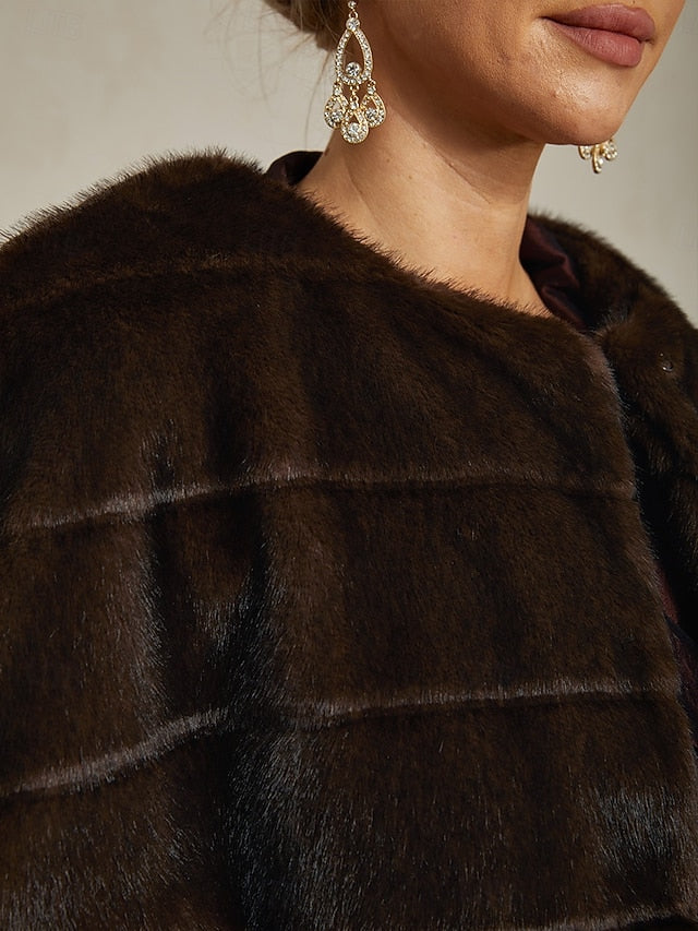 Brown Fur Faux Party Shrug Wrap Cocktail Women's Formal FashionChic