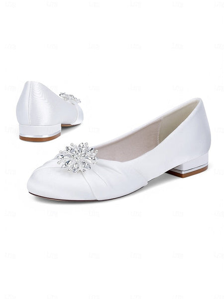 Elegant Flats White – Satin Wedding Women's Crystal FashionChic