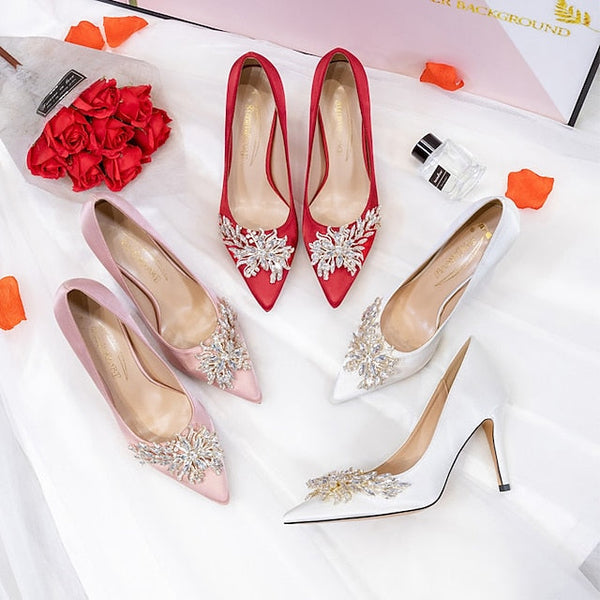 – Rhinestone Women's Heels Pink Satin Elegant High FashionChic